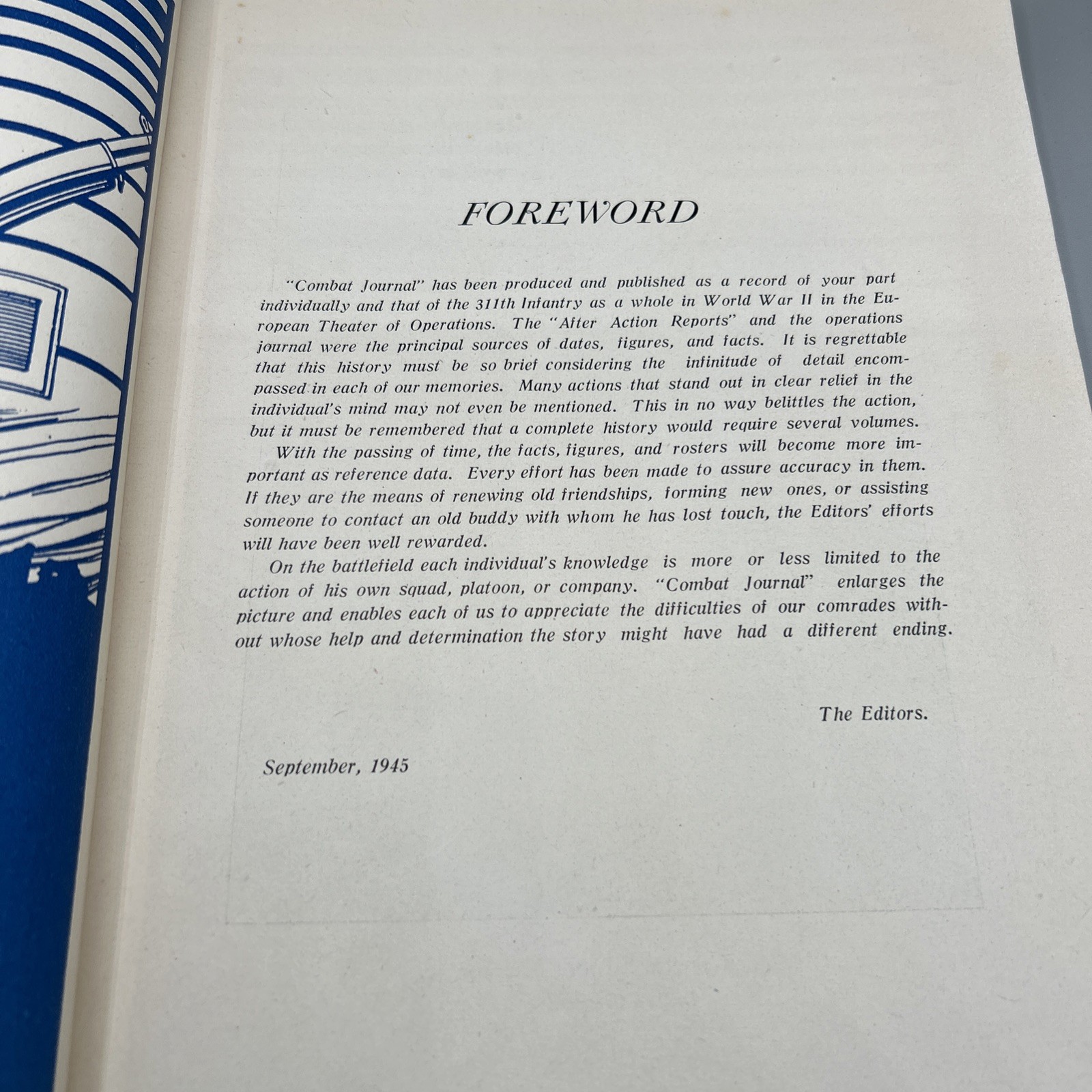 1945 Combat Journal 311th Timberwolf Regiment 78th Lightning Division