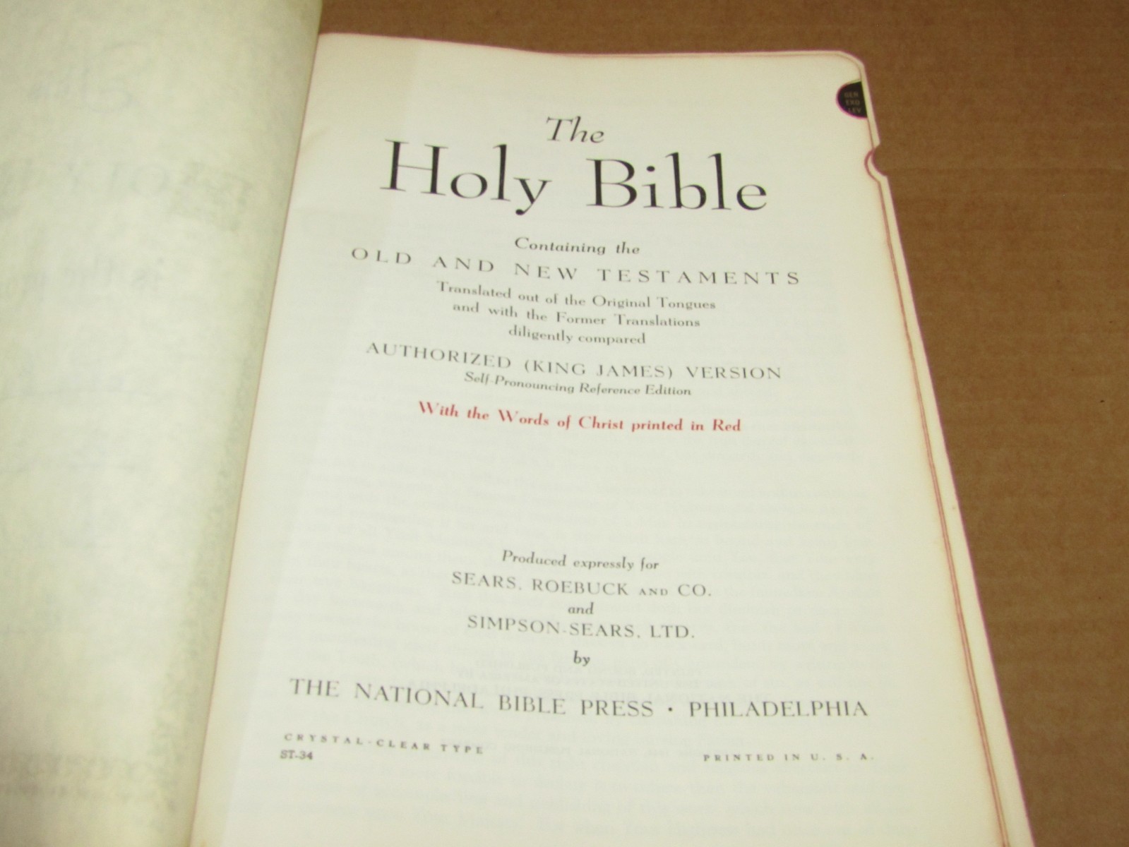 Holy Bible Concordance Reference Edition Red Letter Sears Roebuck 1944