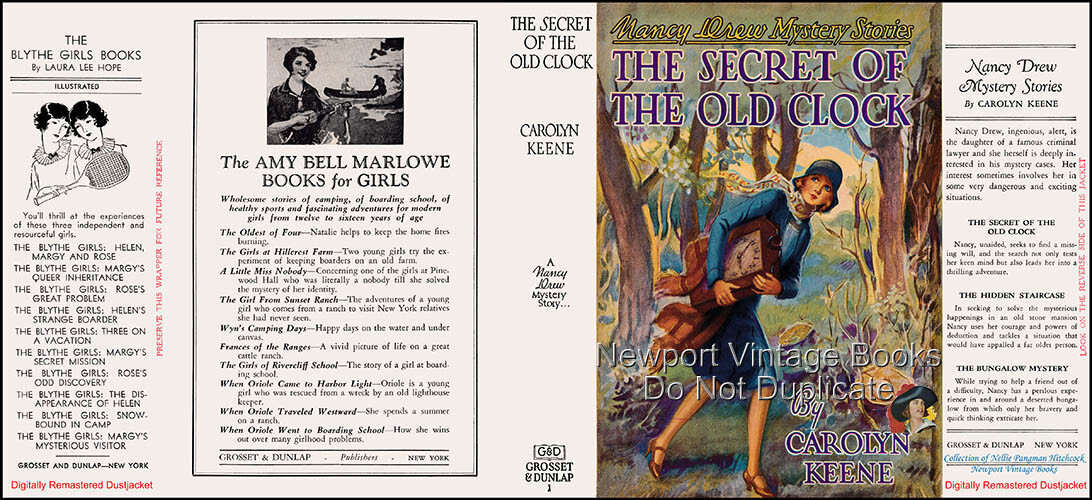 Nancy Drew #1 SECRET OF THE OLD CLOCK 1930 A-1 1st Printing G&D Remastered DJ
