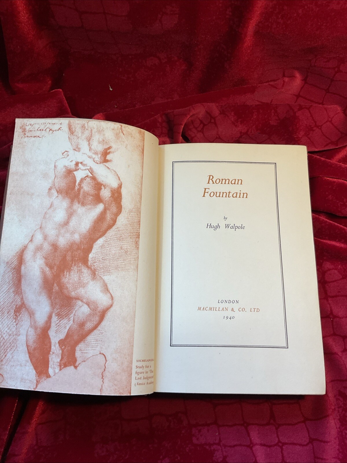 Roman Fountain; by Hugh Walpole, 1940, 1st Edition, Macmillan Vintage H/B
