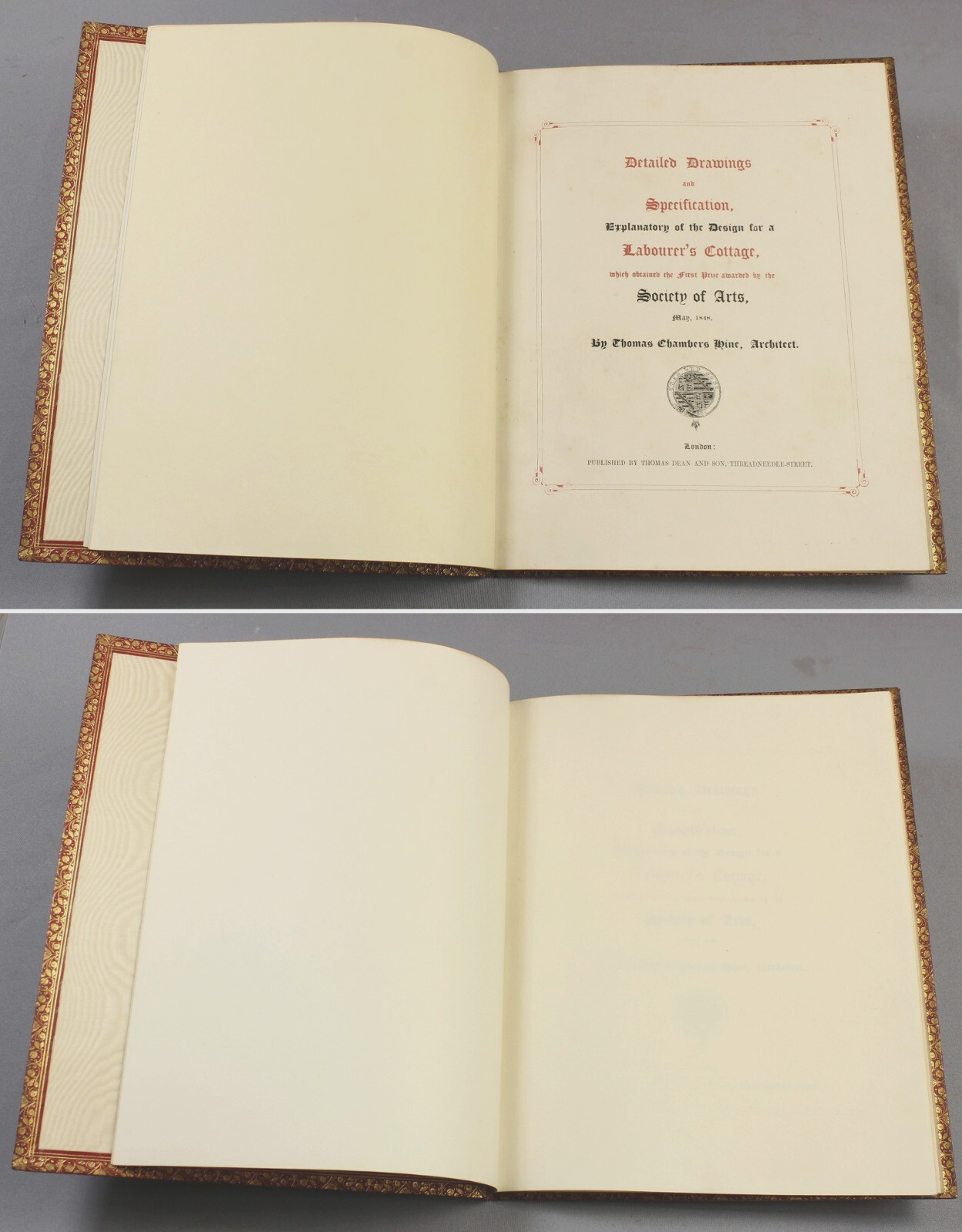 Architecture – 1848 – Working Class Cottage – FINE binding – tinted lithographs