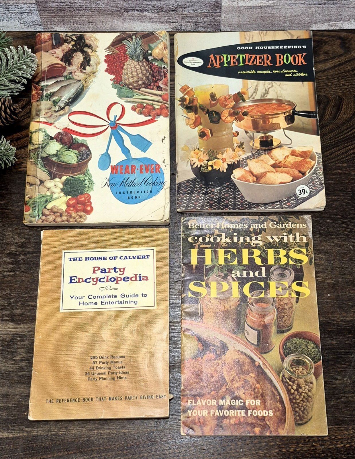 Lot of 4 Vintage Cookbooks, WearEver, Appetizers, Party Cookbook & Herbs/Spices