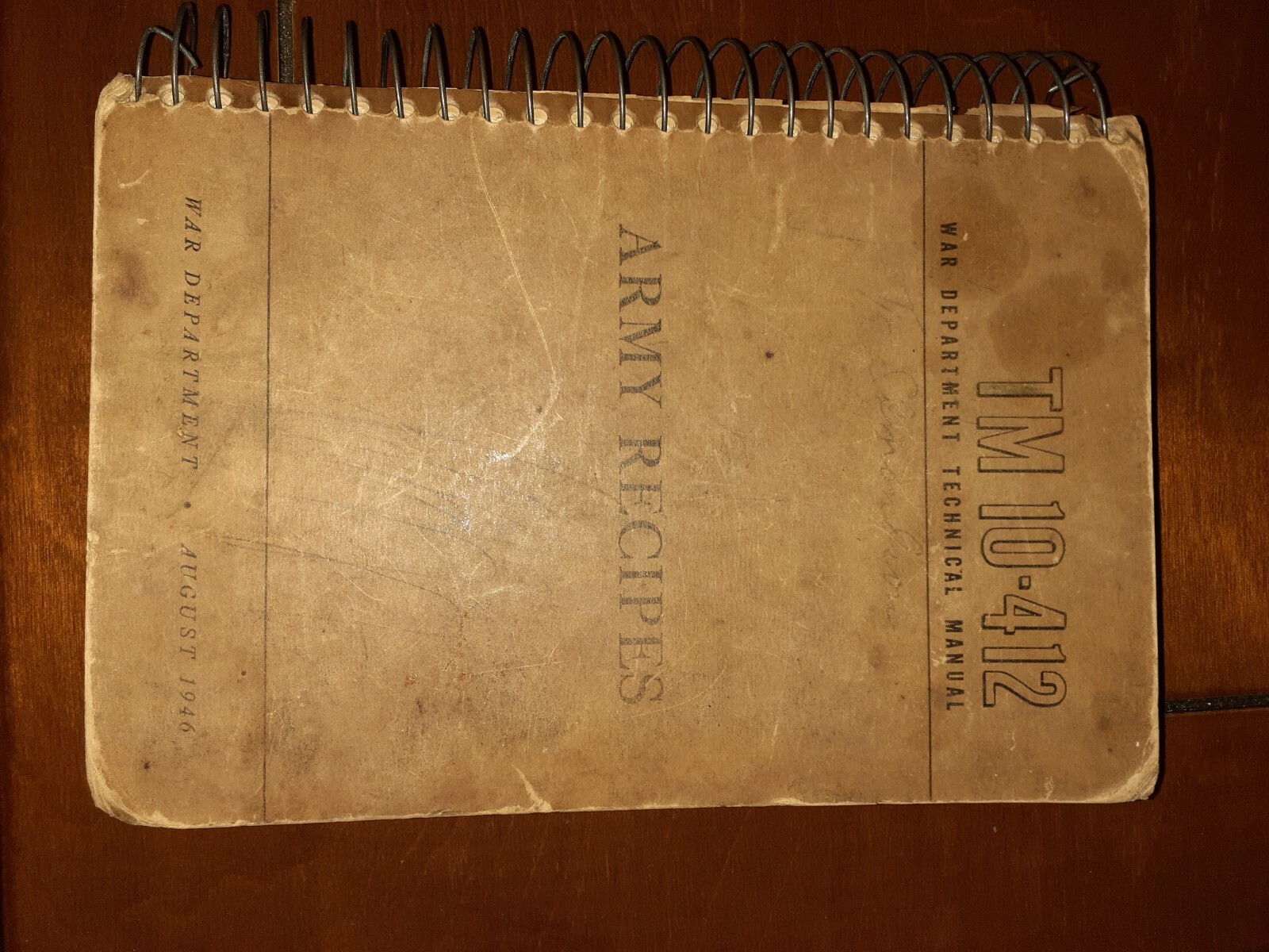 1946 WWII Army Recipes TM 10-412 War Department Technical Manual Spiral Bound
