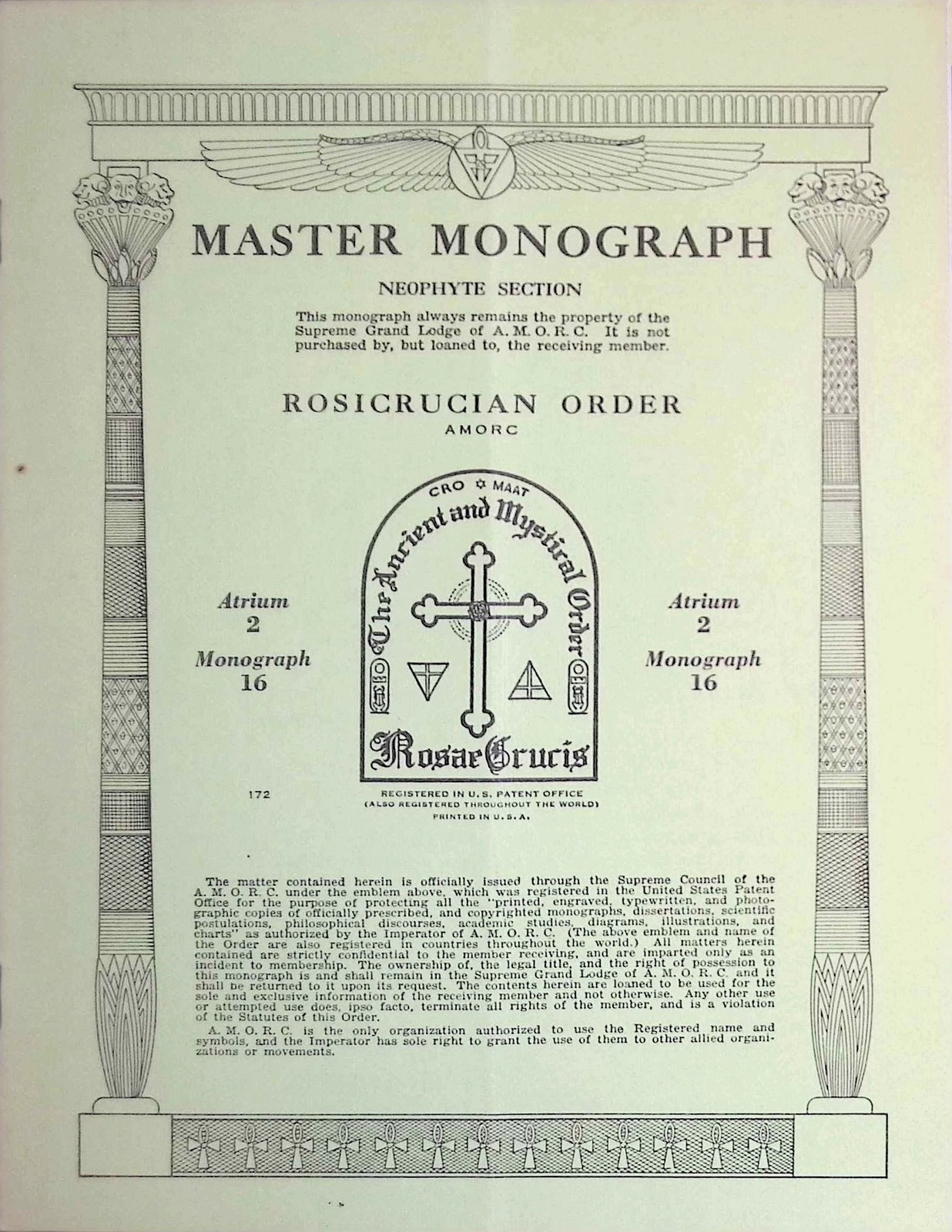 AMORC Rosicrucian Atrium 2 Monograph 16 Neophyte 1960s Paracelsus Occult