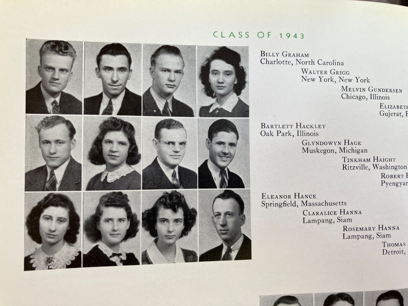 yearbook BILLY GRAHAM – The Tower 1942 – Wheaton College – Graham’s junior year