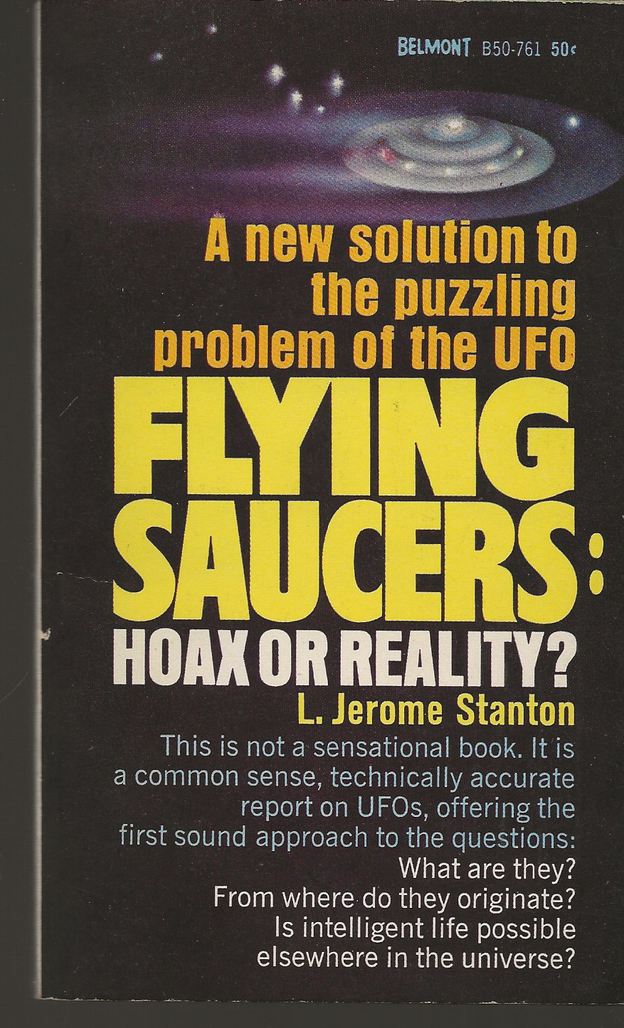 Flying Saucers Hoax or Reality Jerome Stanton Vintage Paperback UFOlogy Belmont