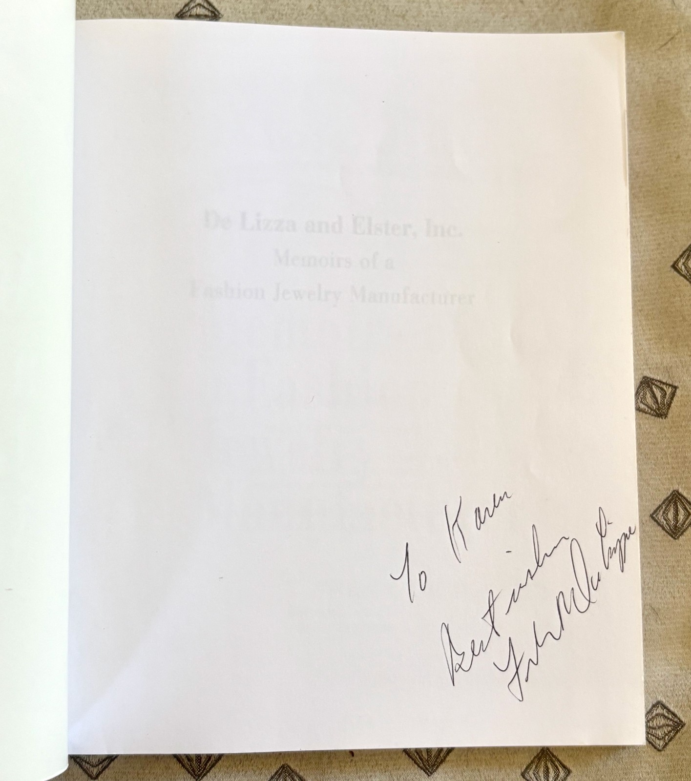 RARE Signed Memoirs of a Fashion Jewelry Manufacturer by Frank DeLizza (Juliana)