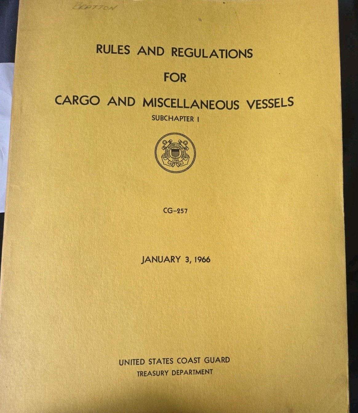 1966 US Coast Guard Rules & Regulations for Cargo And Miscellanous Vessels CG257