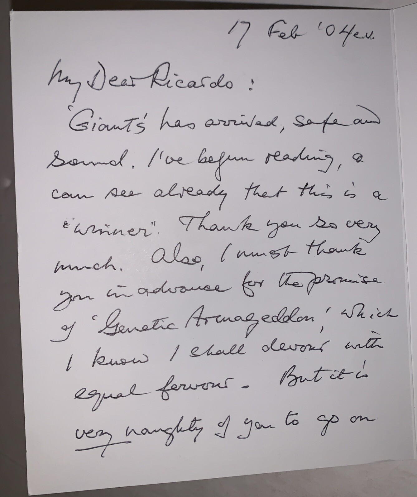 KENNETH GRANT SIGNED, HANDWRITTEN CARD, OCCULT, BEETLES, 2/17/04, TYPHONIAN OTO