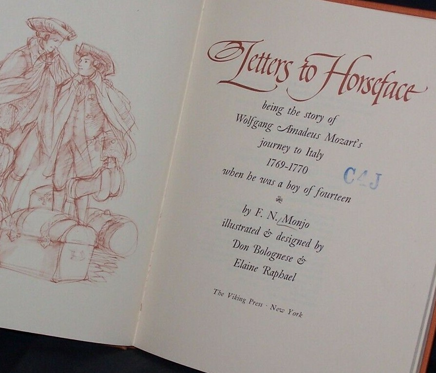 Letters to Horseface by F.N. Monjo 1975 1st Edition Wolfgang Amadeus Mozart READ