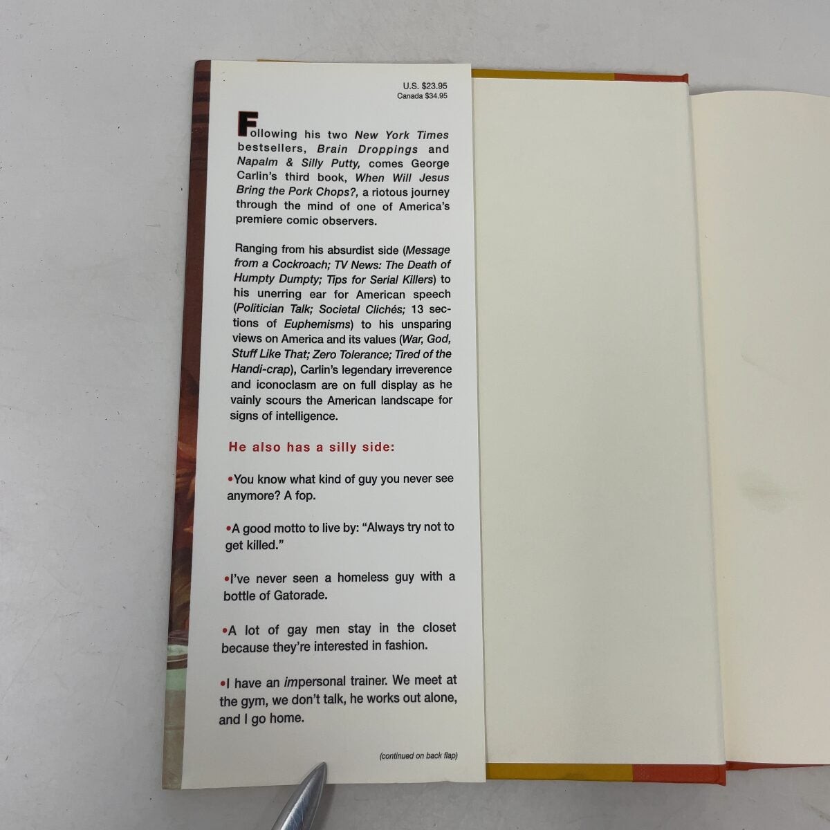 When Will Jesus Bring the Pork Chops? by George Carlin HC First Edition Like Ne