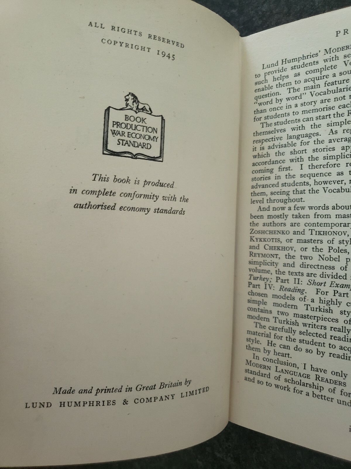Turkish Reader P. Wittek Lund Humphries Modern Language Reader 1945 Hardcover