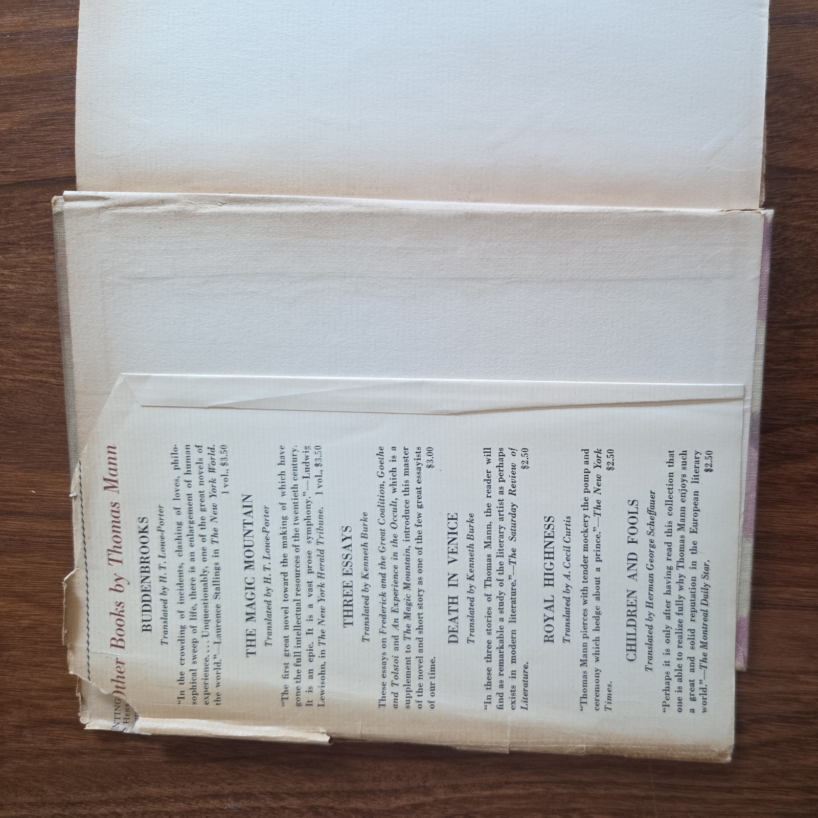 THOMAS MANN Herman George Scheffauer trans. EARLY SORROW 1930 FE Thus hc/dj