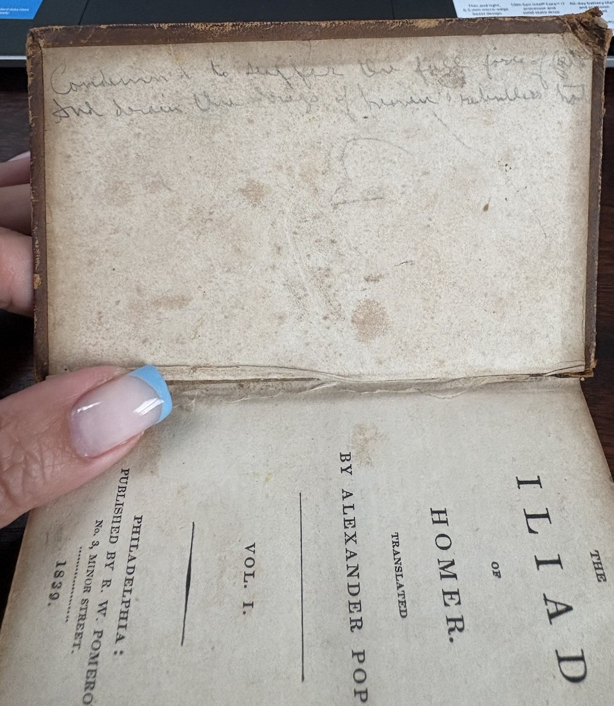 The ILIAD OF HOMER Vol I – 1839 Alexander Pope – Philadelphia Pomeroy Hardcover