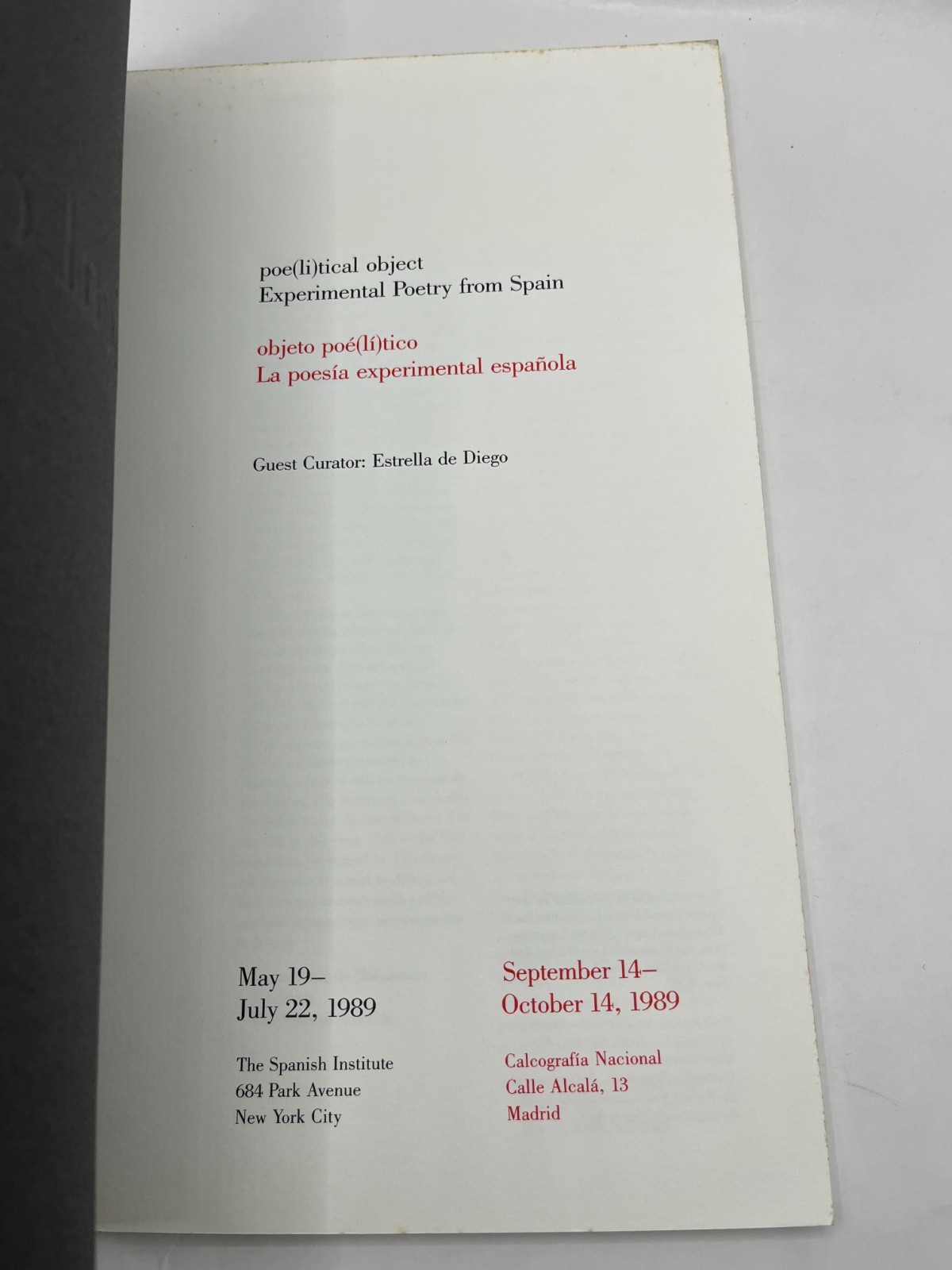 Poe(li)tical Object ~ Experimental Poetry From Spain, 1989 exhibition concrete