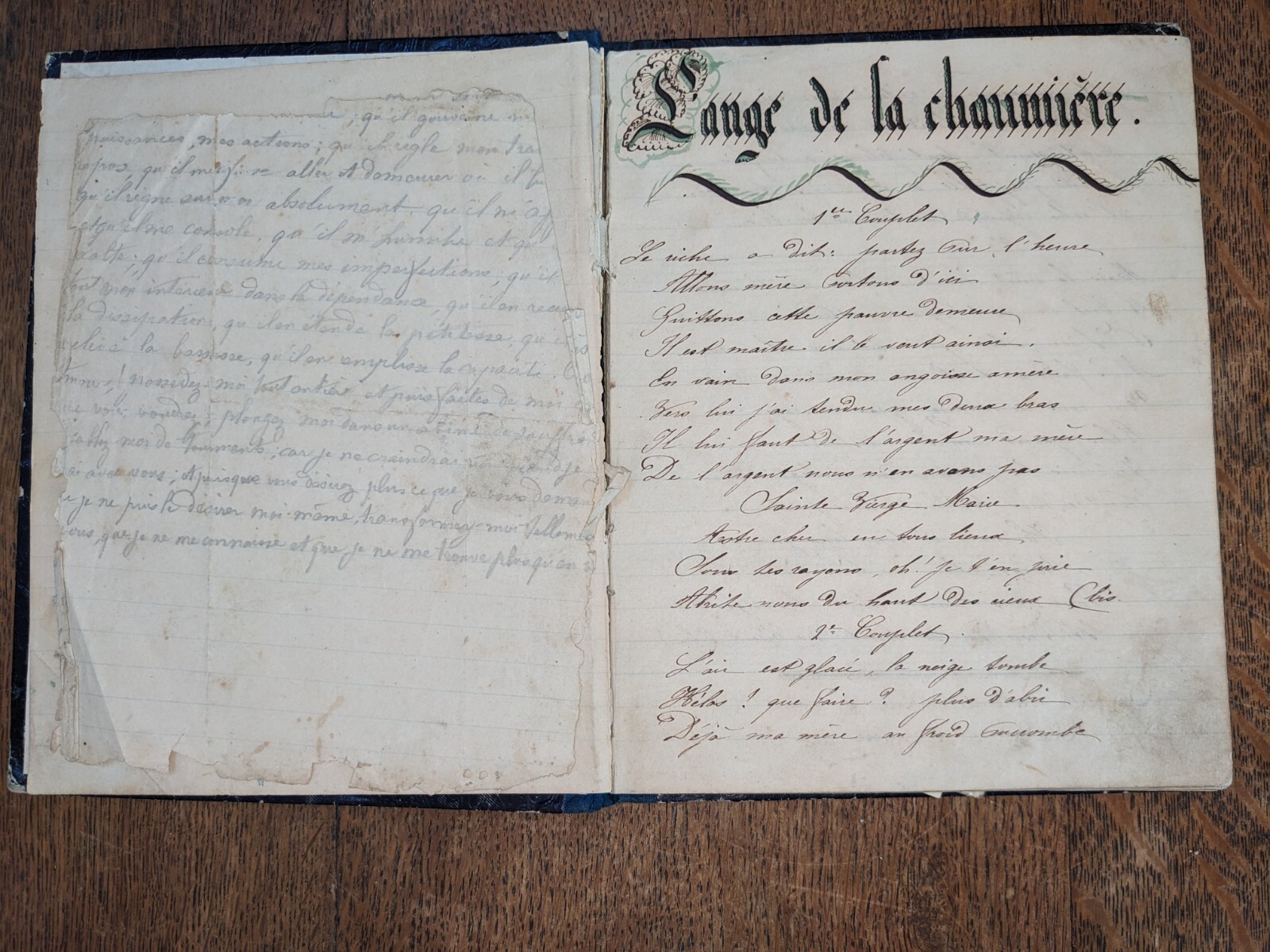 Antique book – Manuscript – Notebook of romances to Louise Dufour – sheet…