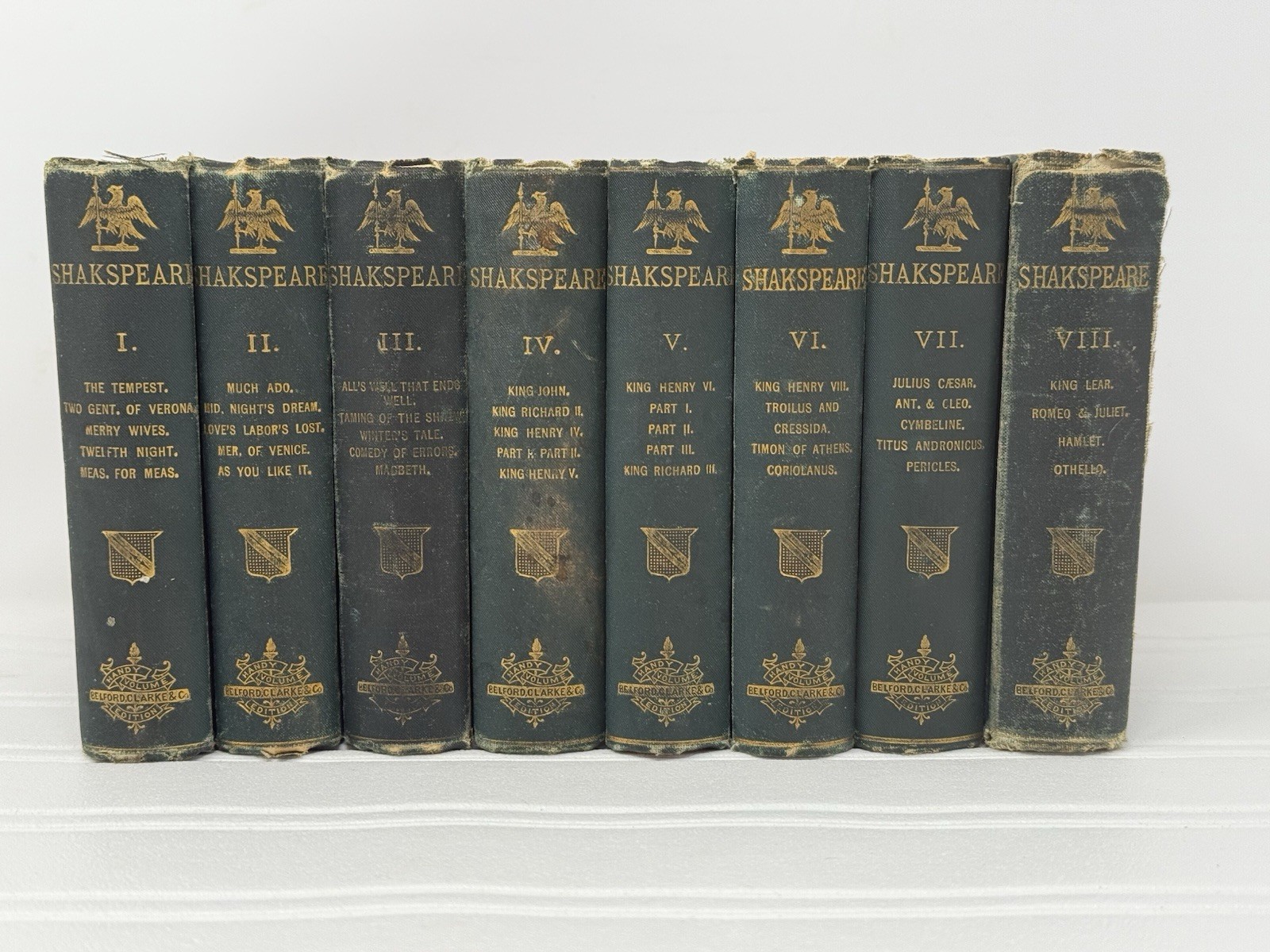 1884 Shakespeare’s Works in 8 Volumes – Handy Edition – Belford Clarke COMPLETE