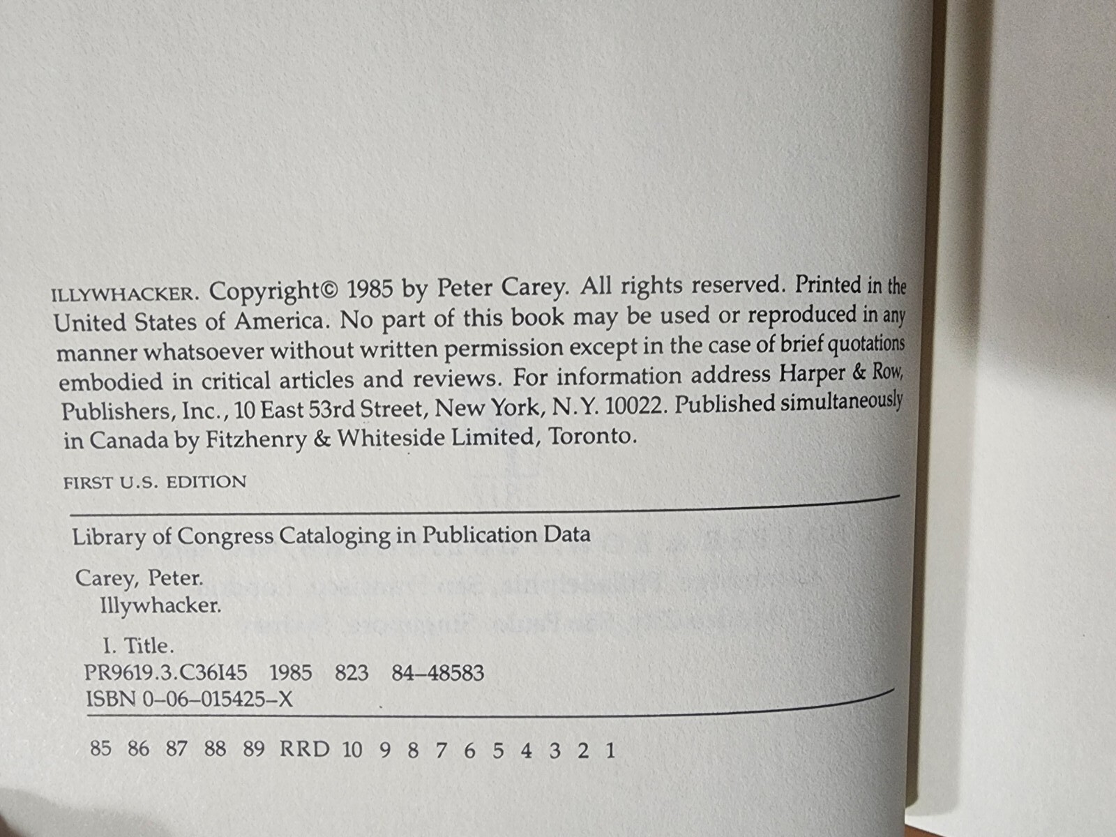 ILLYWHACKER Peter Carey NOVEL 1st Edition First Printing FICTION 1985