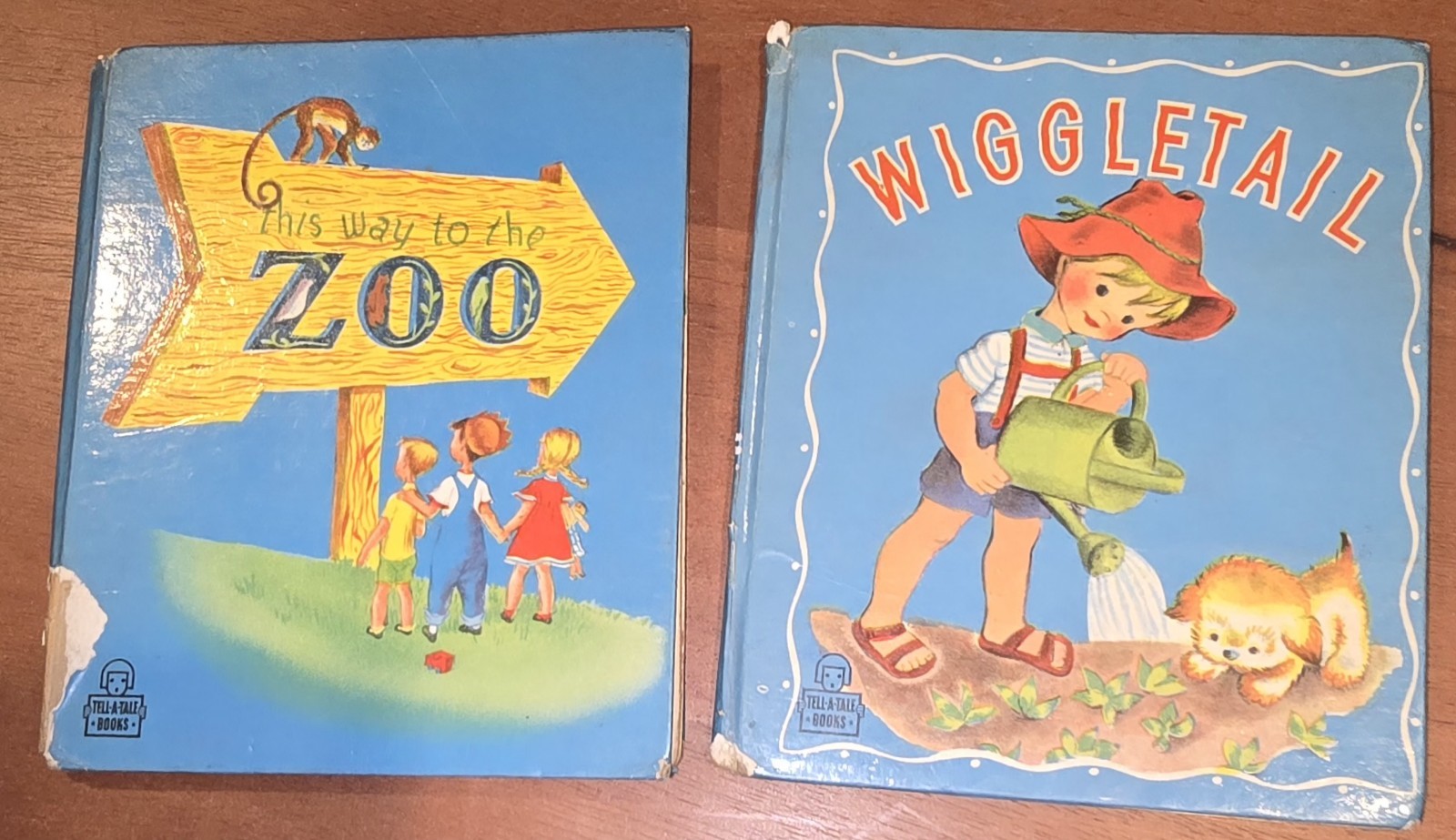 Lot of 2 Vintage Tell-A-Tale Books. Wiggletail (1944) This Way To The Zoo (1948)