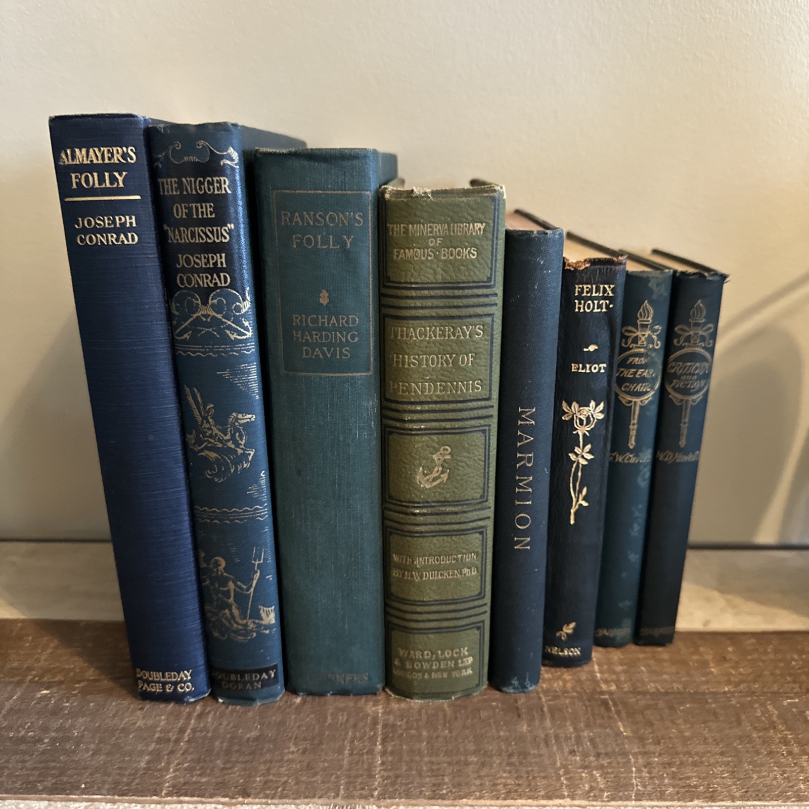 Antique Green & Blue Victorian Book Lot 7 Decorative Hard Bound Books 1891-1919