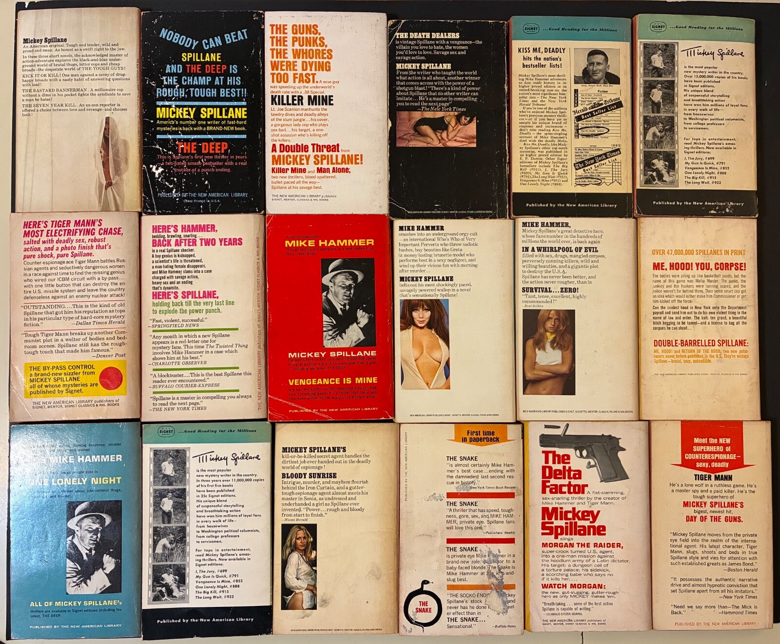 Eighteen (18) MICKEY SPILLANE VINTAGE PULP PAPERBACKS ~ Many First Printings