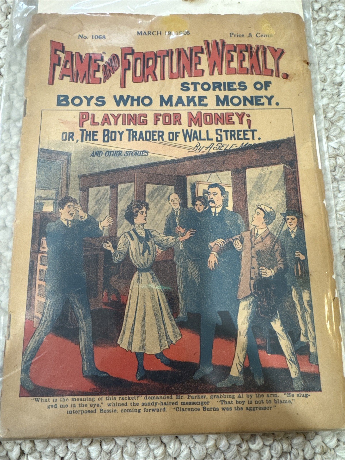 FREE SHIP Fame and Fortune Weekly Playing for Money No. 1068 Mar 19 1926