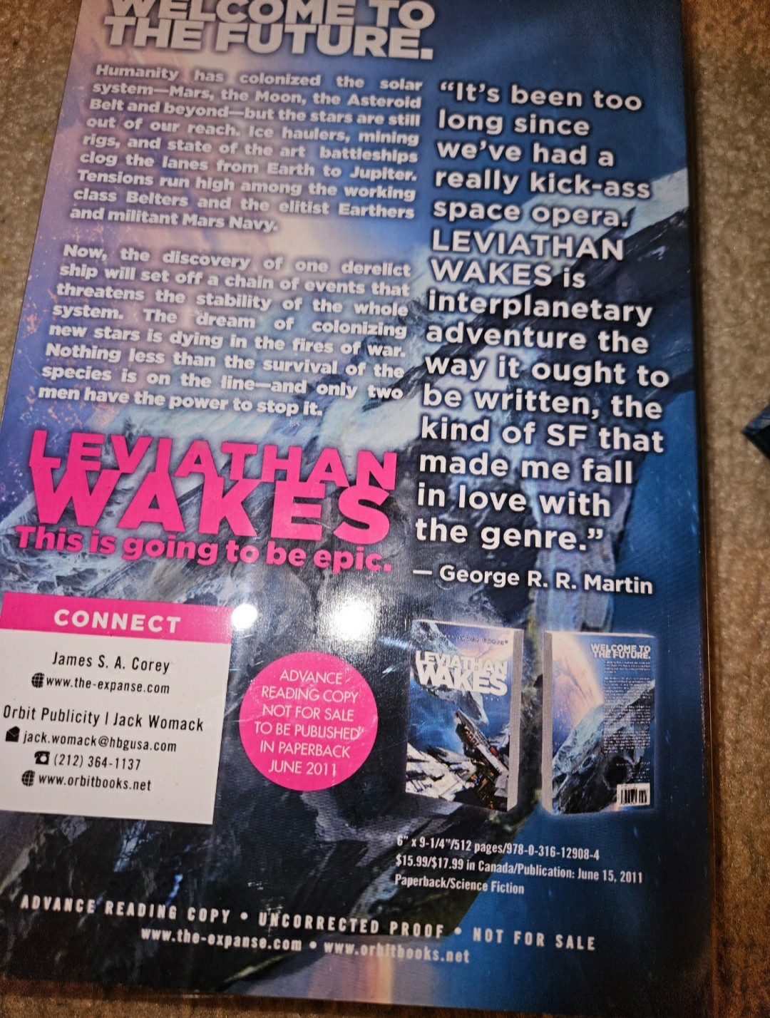 SIGNED PROOF/ARC LEVIATHAN WAKES James S A Corey Expanse not Subterranean Press