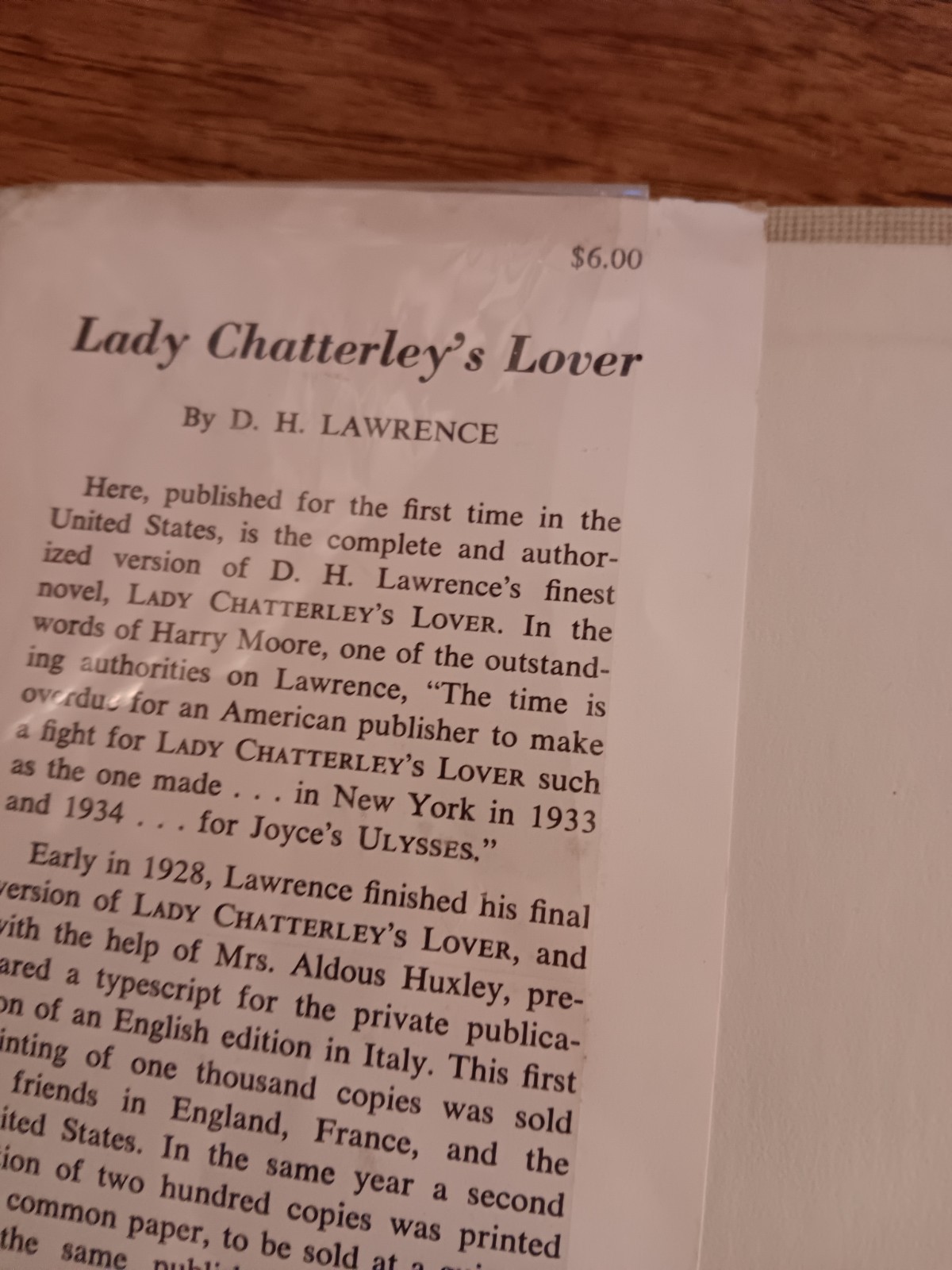 Lady Chatterley’s Lover by D. H. Lawrence 1st Edition HCDJ 1959 Very Good