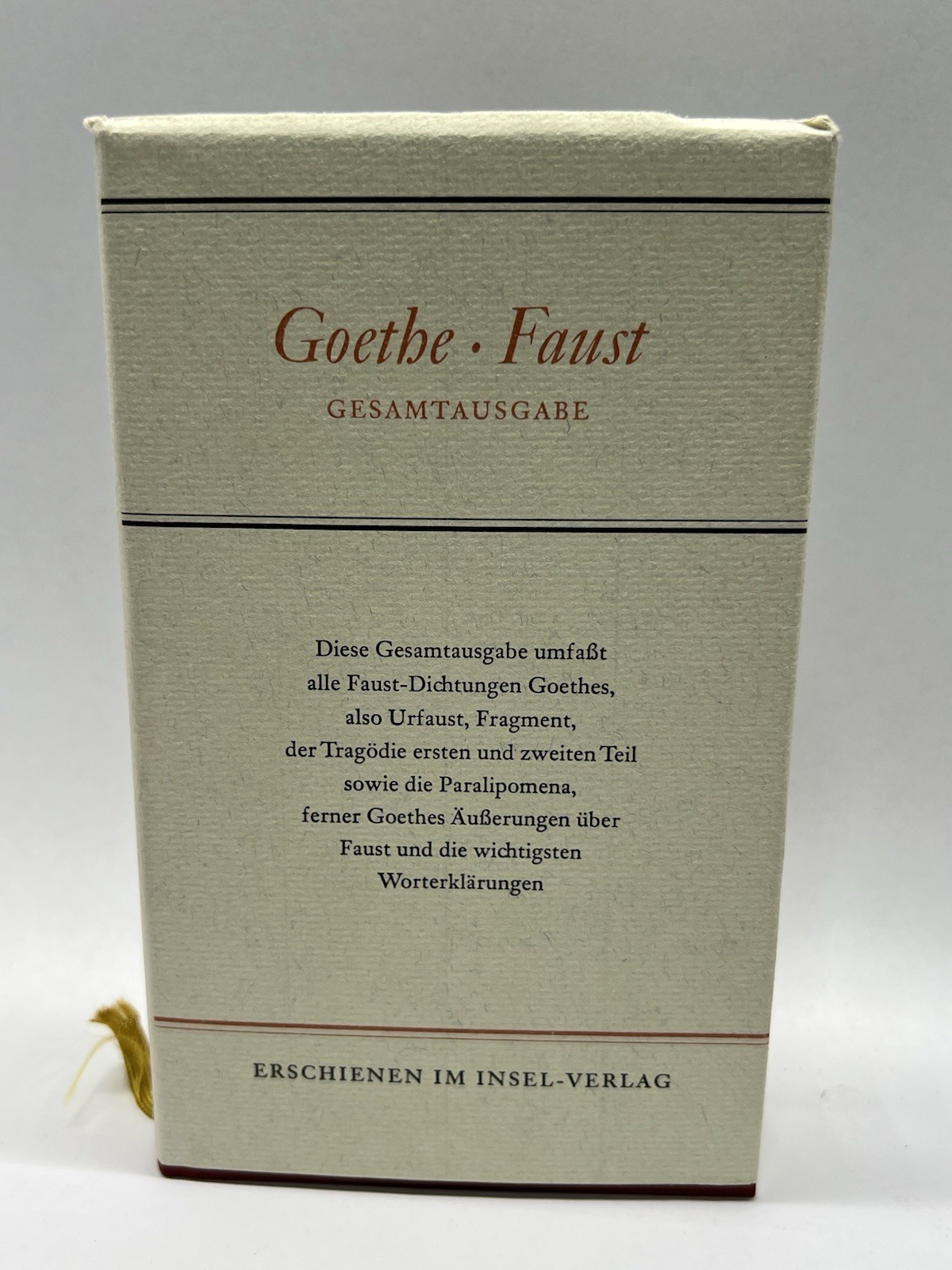Gesamtausgabe Johann Wolfgang von Goethe Faust Insel-Verlag HC German Book