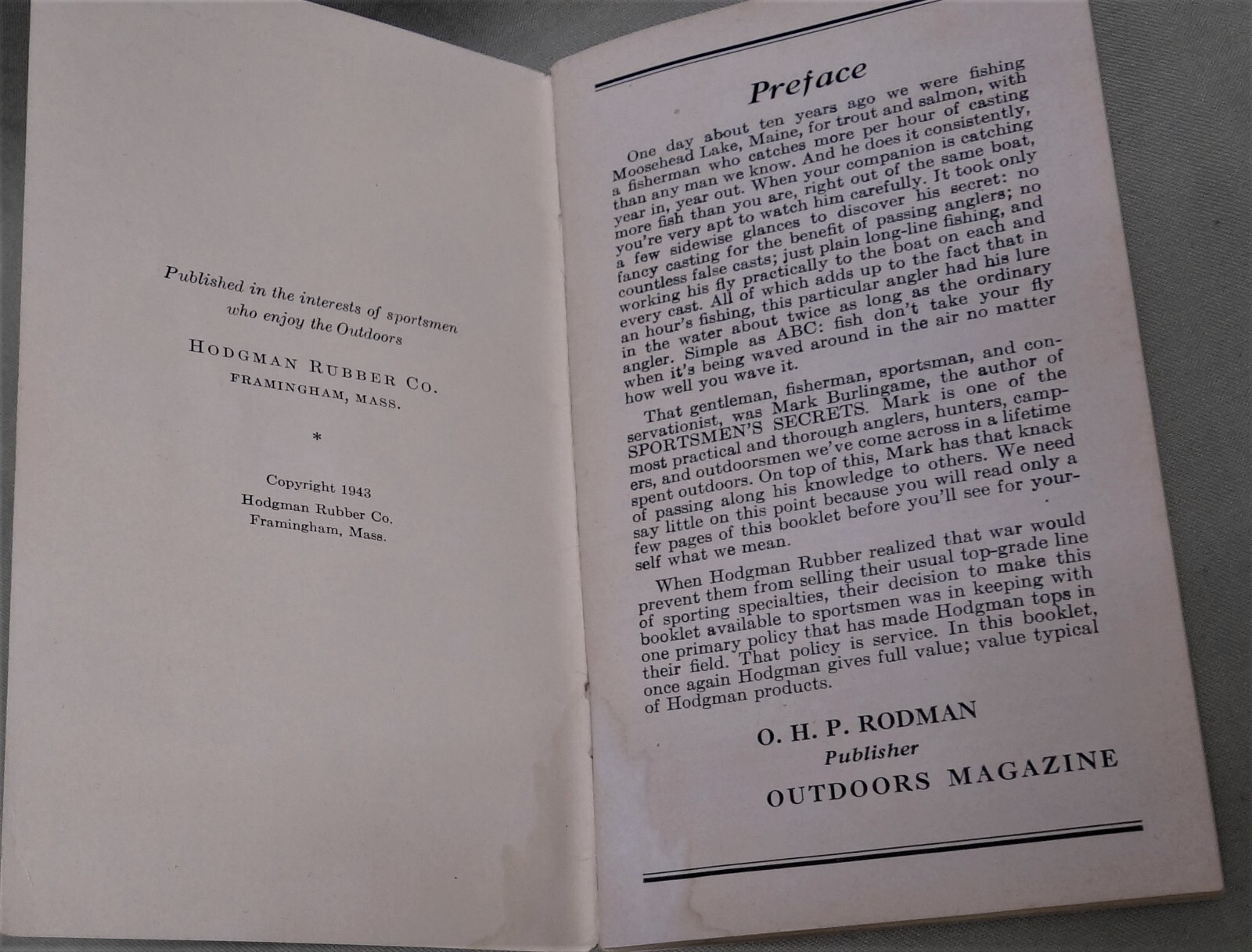 Hodgman’s Handy Book of Sportsmen’s Secrets, 1943, 96 Pages