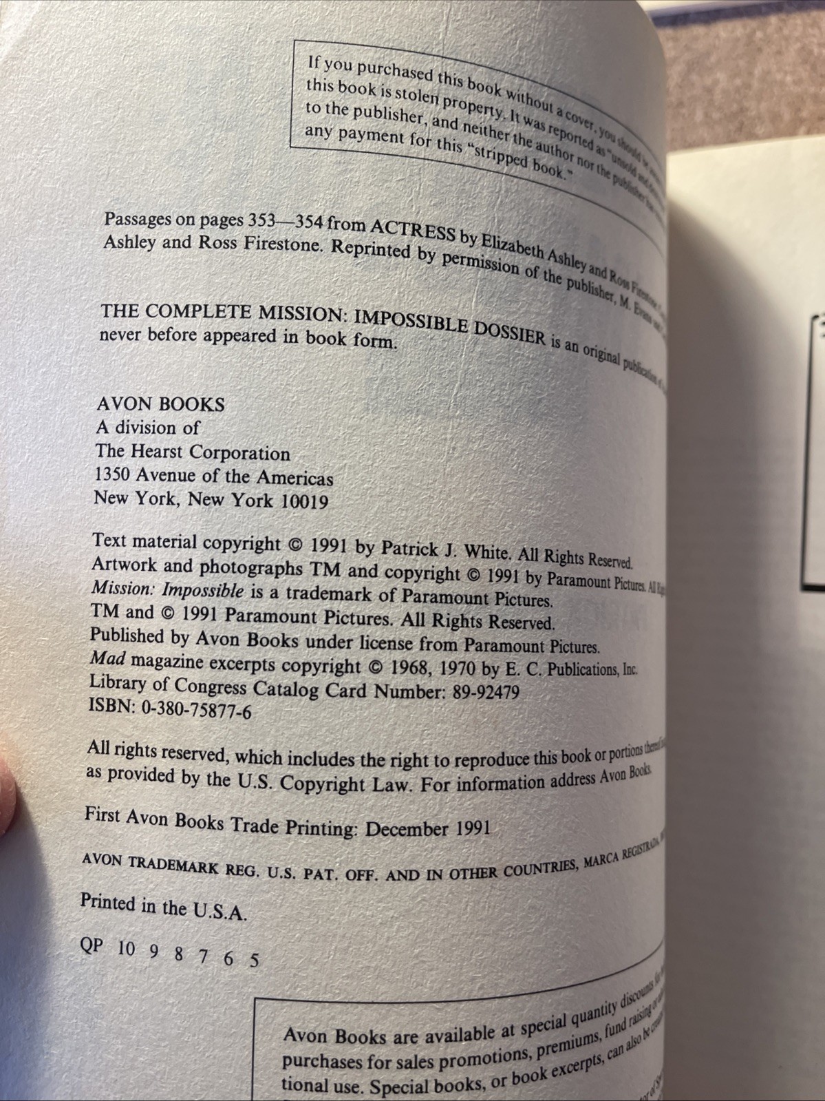 Mission Impossible Dossier, Good Cond. Large Paperback 1st Print 1991 US Edition