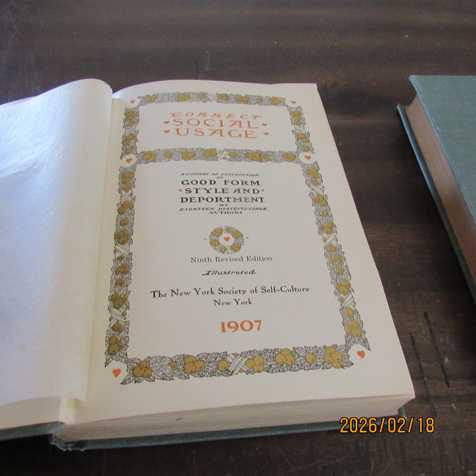 Correct Social Usage-2 Volume Set-1907-New York Society of Self-Culture-9th Ed