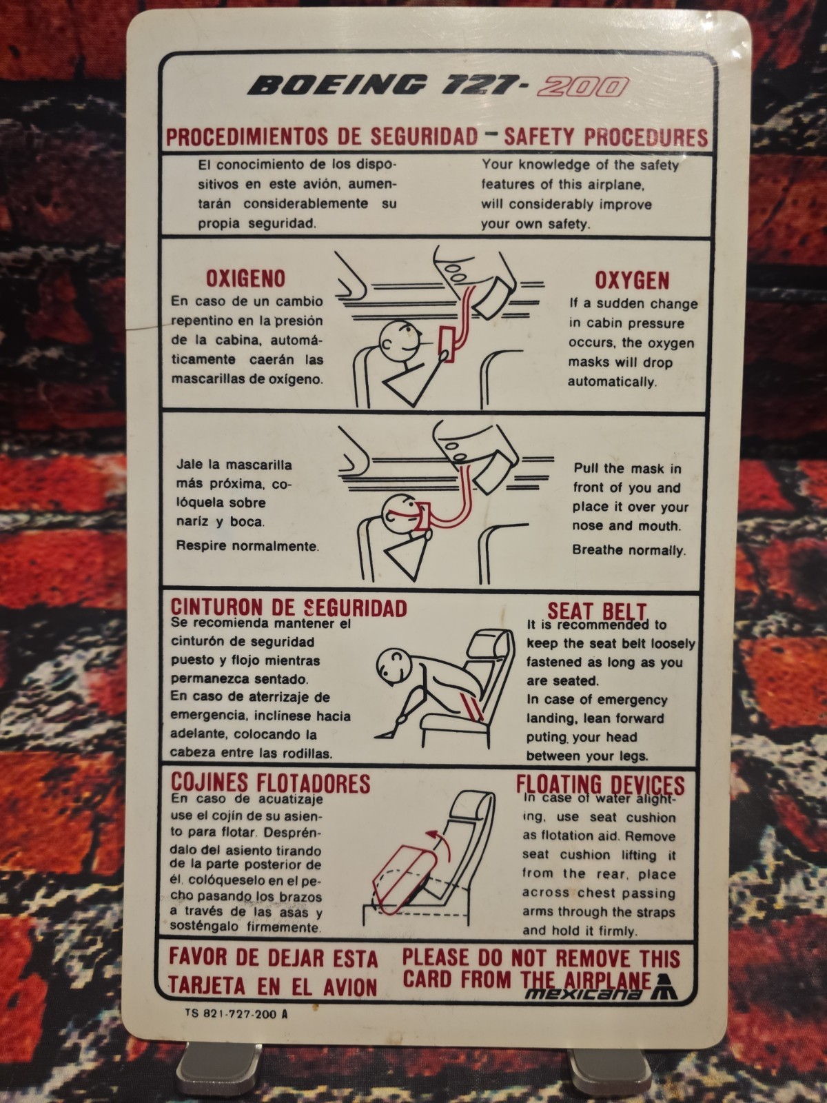 ORIGINAL Mexicana Boeing 727-200 Safety Card – Undated – EXCELLENT
