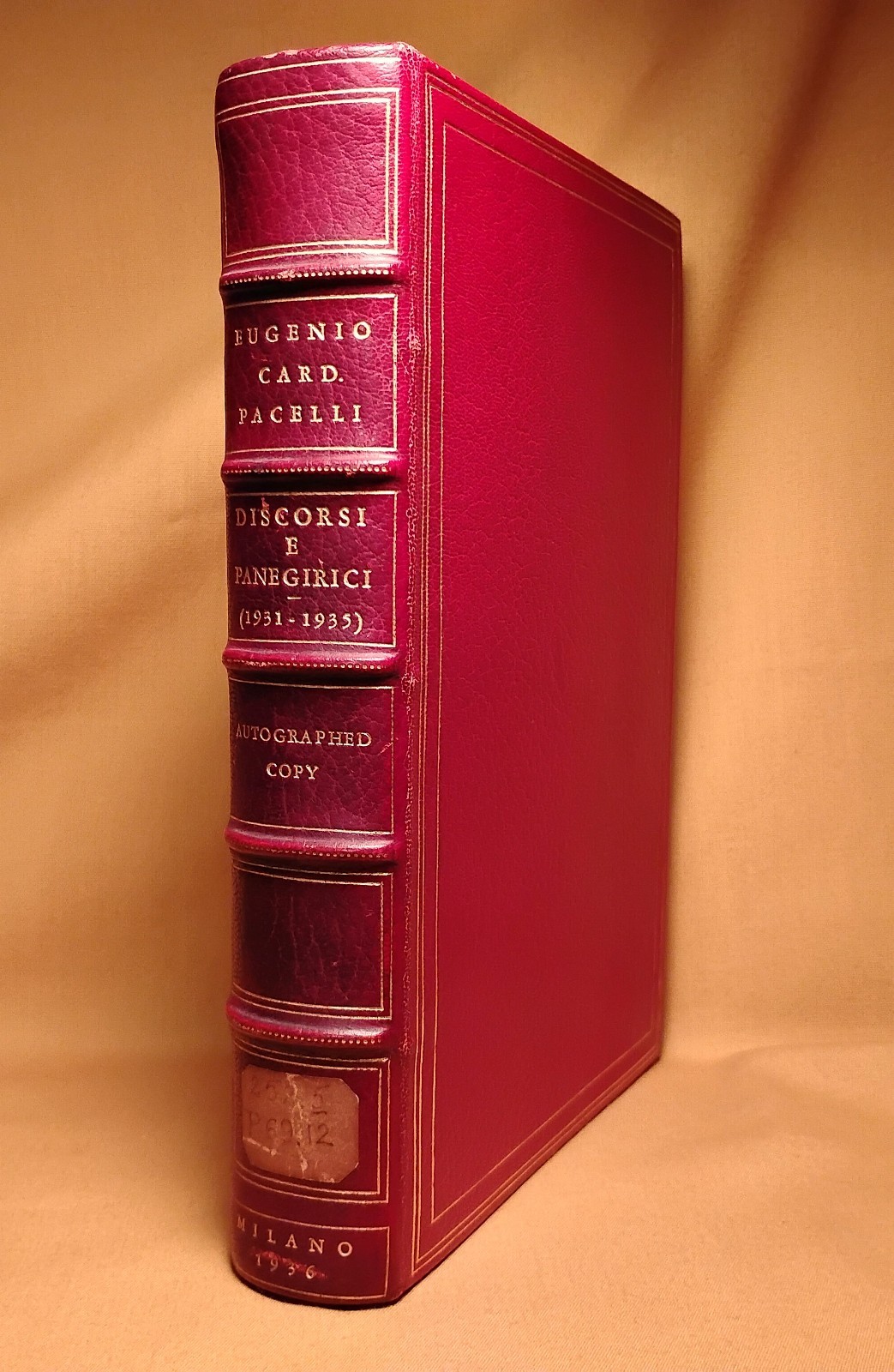 Signed E. Card. Pacelli (Pius XII) 1936 Discorsi e Panegirici Italian Text HC