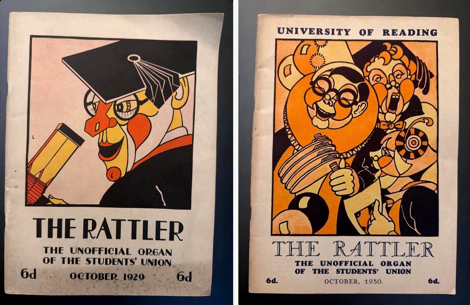 1929 & 1930 The Rattler – University of Reading Magazines – Pair – Art Deco