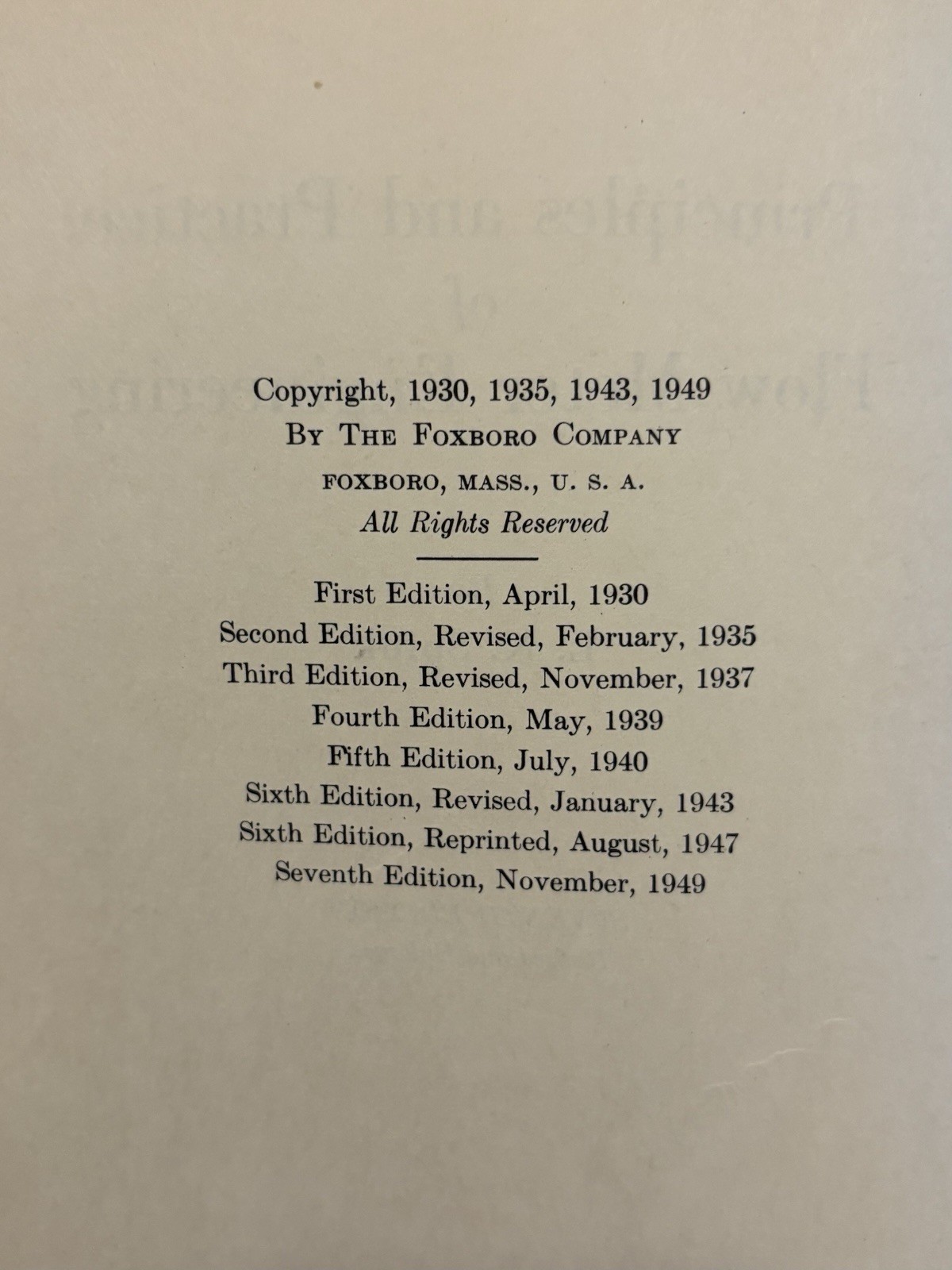 VINTAGE BOOK PRINCIPLES AND PRACTICE OF FLOW METER ENGINEERING BY LK SPINK 1949