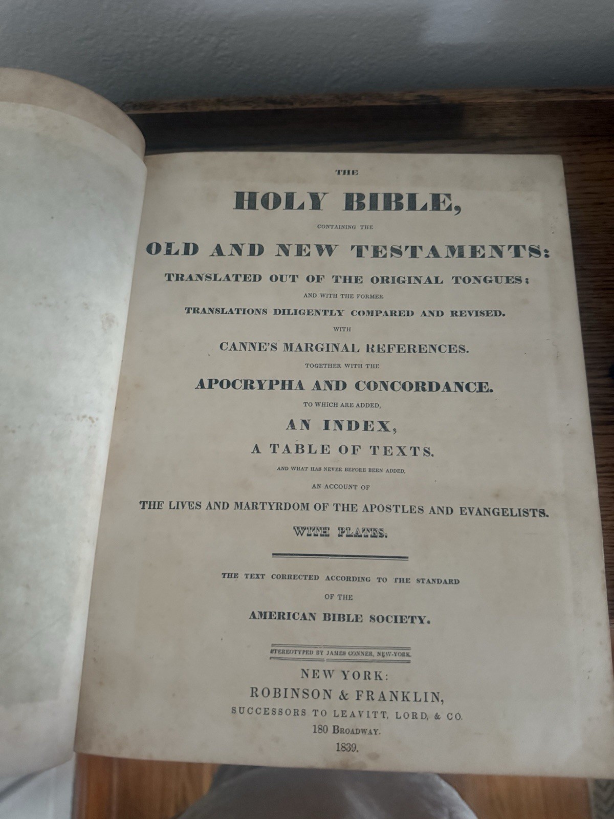 Holy Bible Old & New Testaments 1839 Robinson & Franklin Leather Illustrated NY