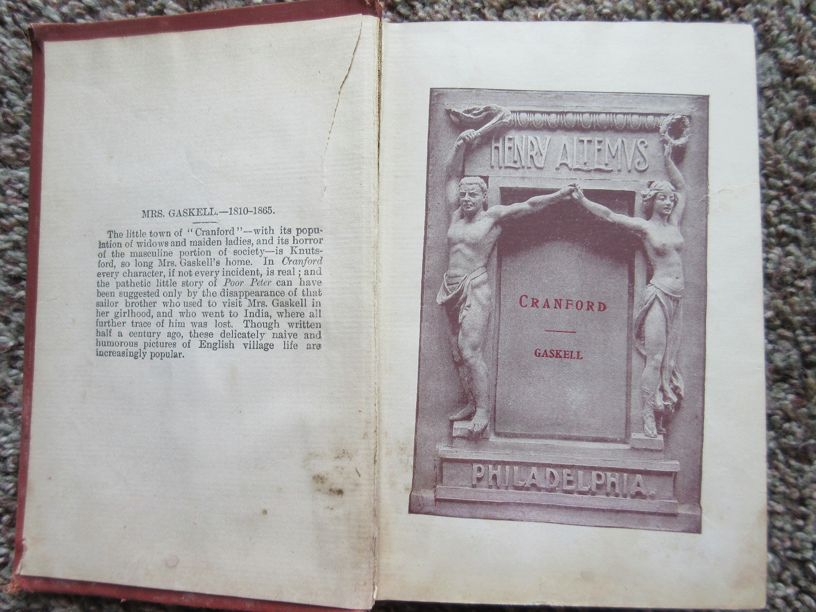 Cranford by Mrs. E. C. Gaskell Hardcover Henry Altemus Philadelphia