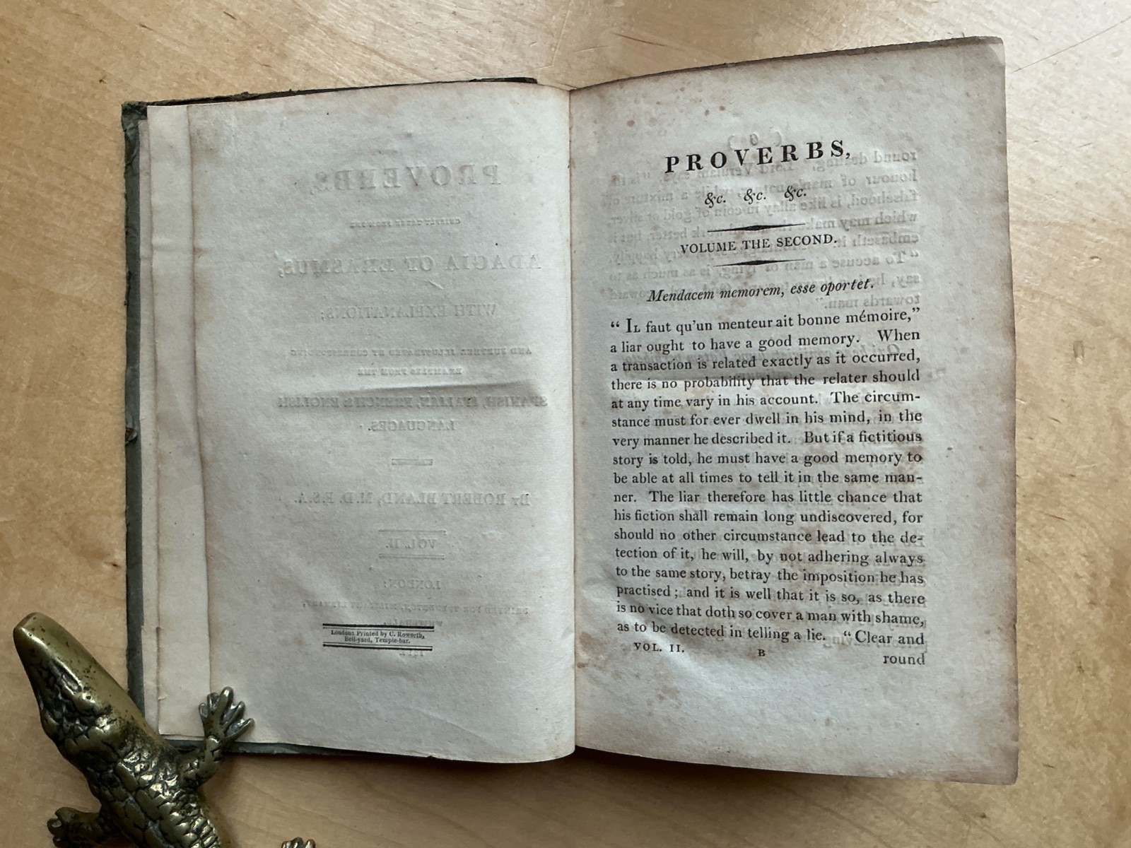 Robert Bland – Proverbs From the Adagia of Erasmus – Vol II Only T. Egerton 1814