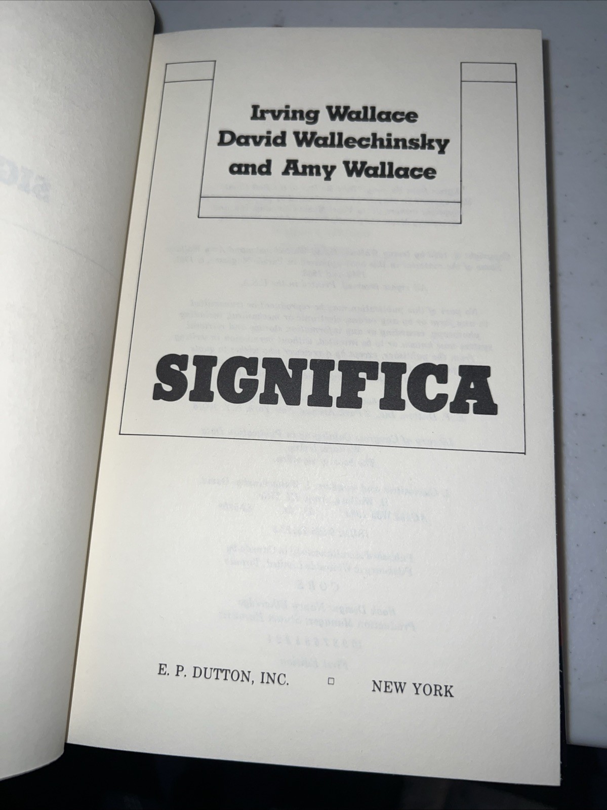 SIGNIFICA By Irving Wallace & David Wallechinsky 1983 1st/1st