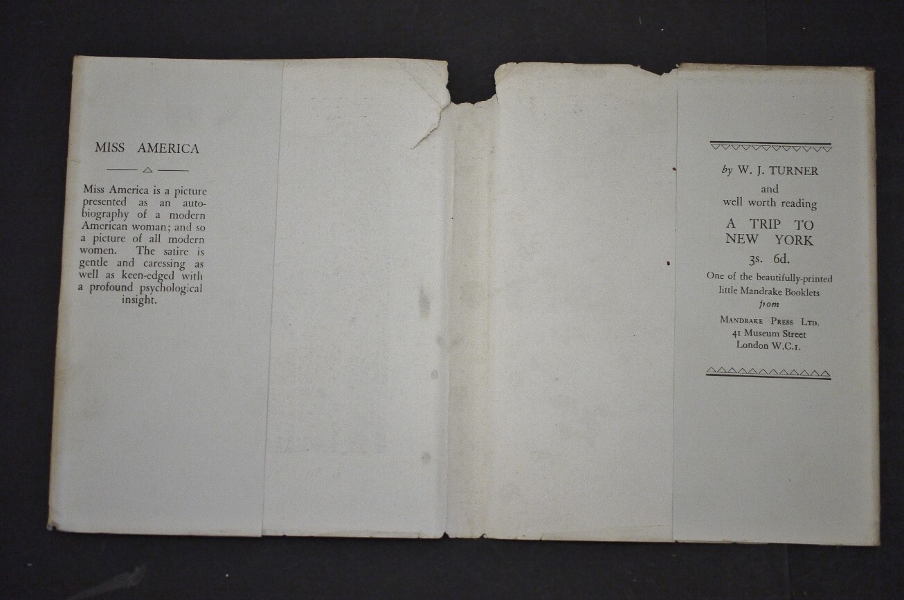 W.J. Turner Miss America 1st UK Edition in Dust-Jacket 1930