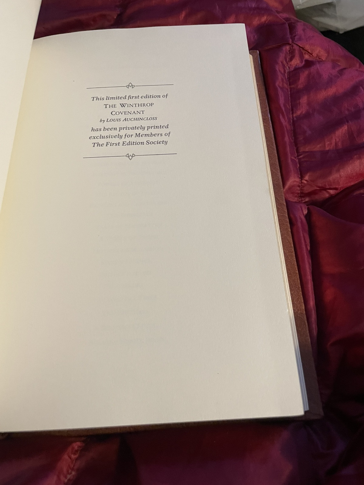 Vtg Louis Auchincloss THE WINTHROP COVENANT Franklin Library 1976