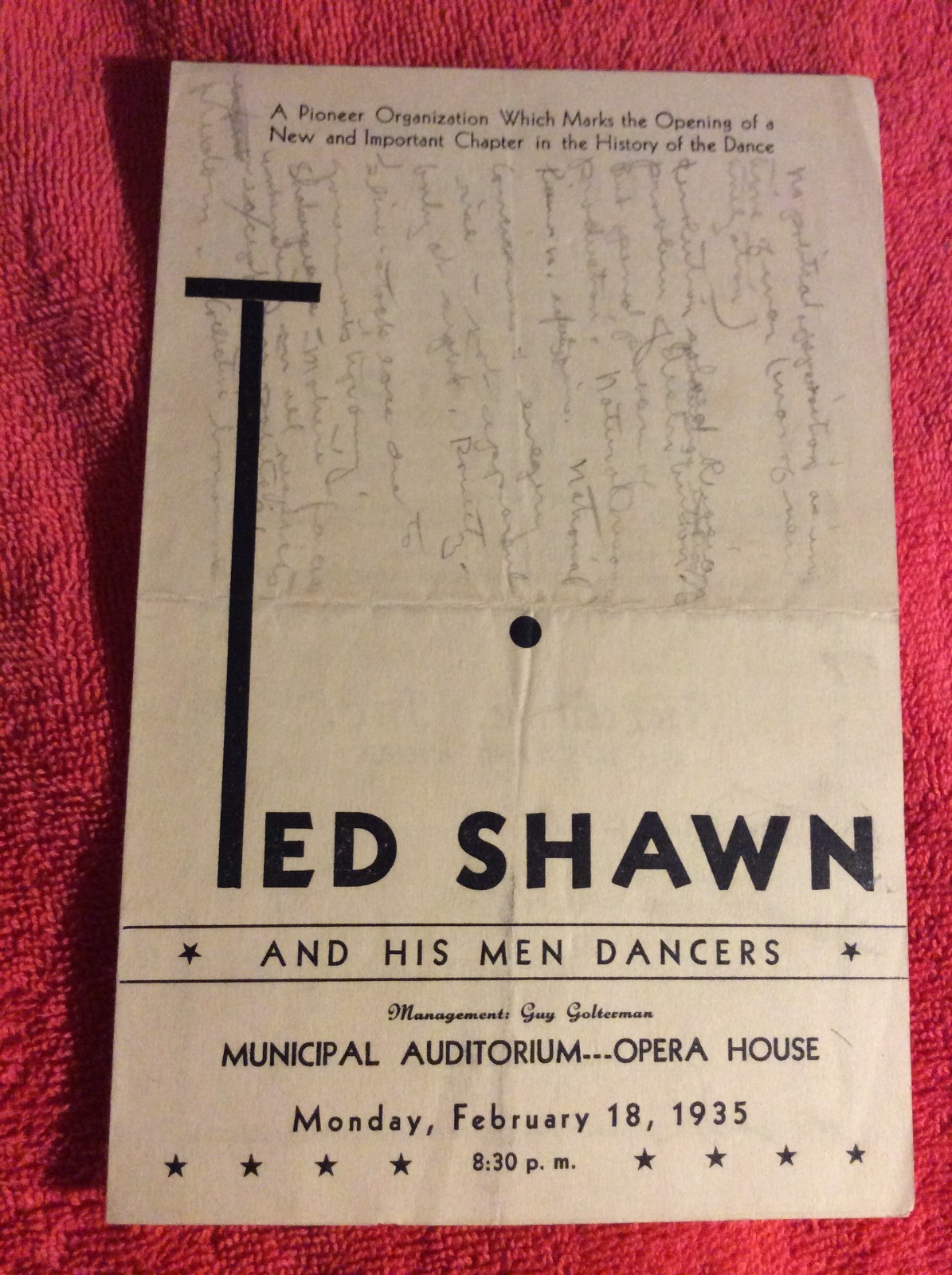 TED SHAWN AND HIS MEN DANCERS FEBRUARY 18 1935 RARE VINTAGE PROGRAM