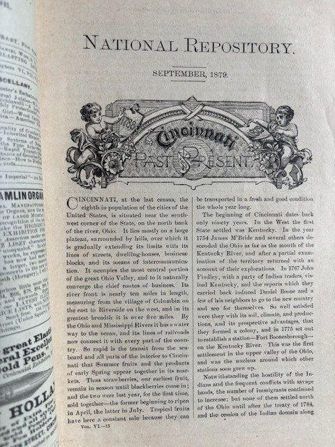 CINCINNATI PAST & PRESENT. Long article in Sept. 1879 NATIONAL REPOSITORY MAG
