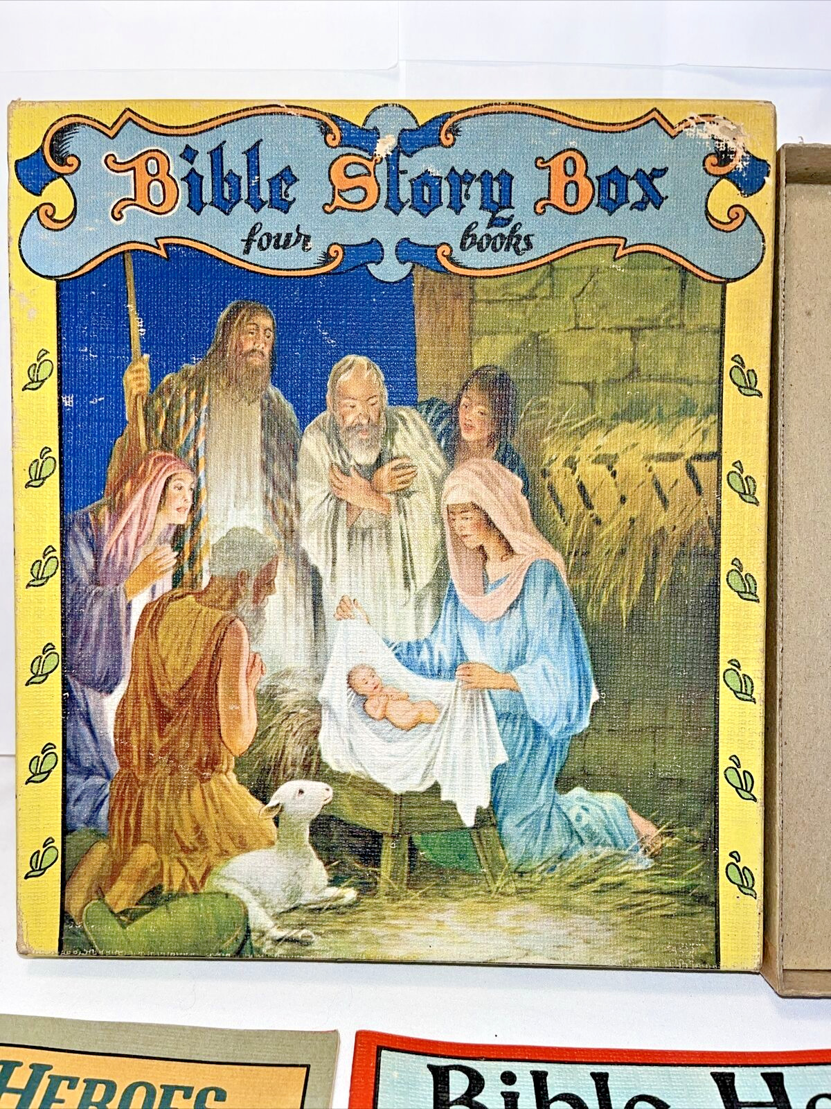 Vintage 1941 Saalfield Bible Story in Box Set 5 Books Jesus & Heroes Cloth Like