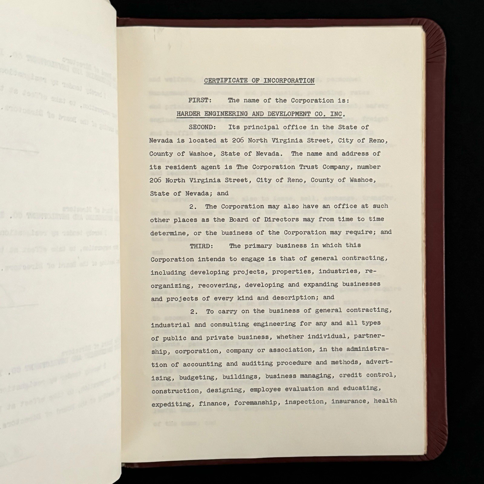 1959. Harder Engineering Minute Book, Nevada Corporation Oakland California Rare