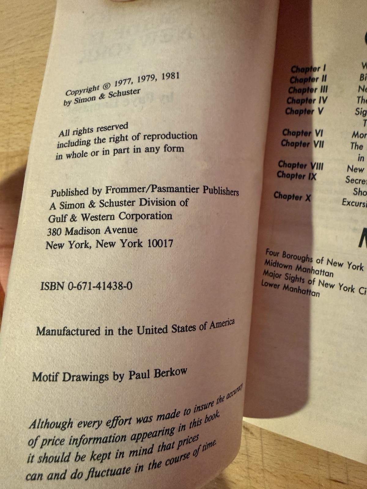 Frommer’s 1981-82 Guide To New York Pre Owned Paperback