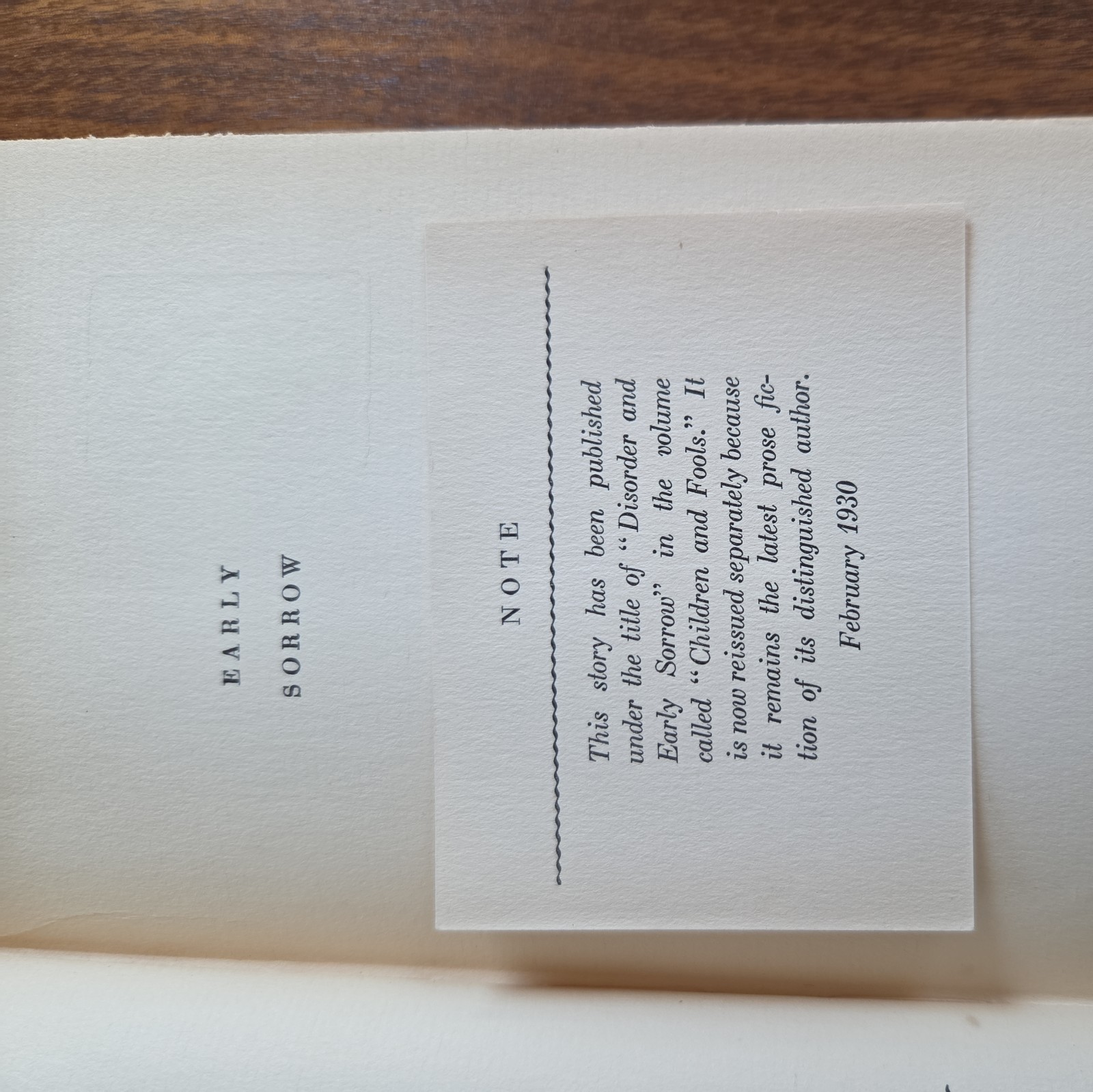 THOMAS MANN Herman George Scheffauer trans. EARLY SORROW 1930 FE Thus hc/dj