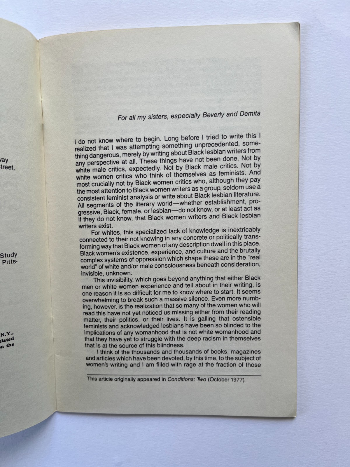 TOWARD A BLACK FEMINIST CRITICISM ~ Barbara Smith, 1980, Out & Out Books