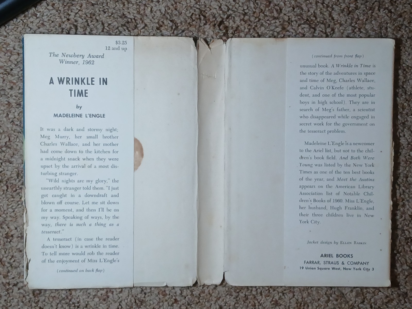 A Wrinkle in Time First Edition Third Printing 1963 by Madeleine L’Engle
